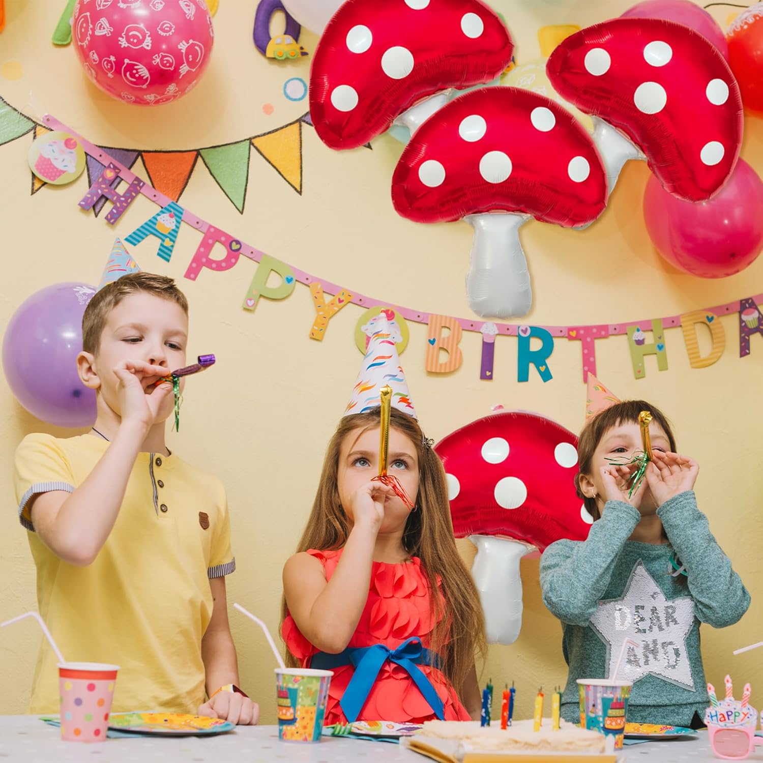 6PCS Red Foil Mushroom Balloons for Birthday Party Decor