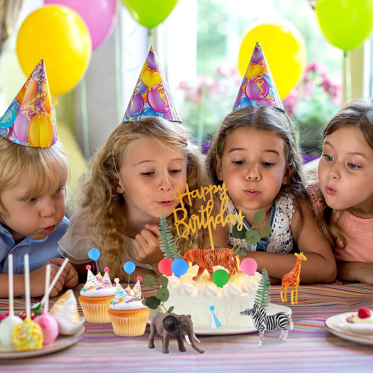Hooqict 34 Pcs Safari Animal Cake Toppers