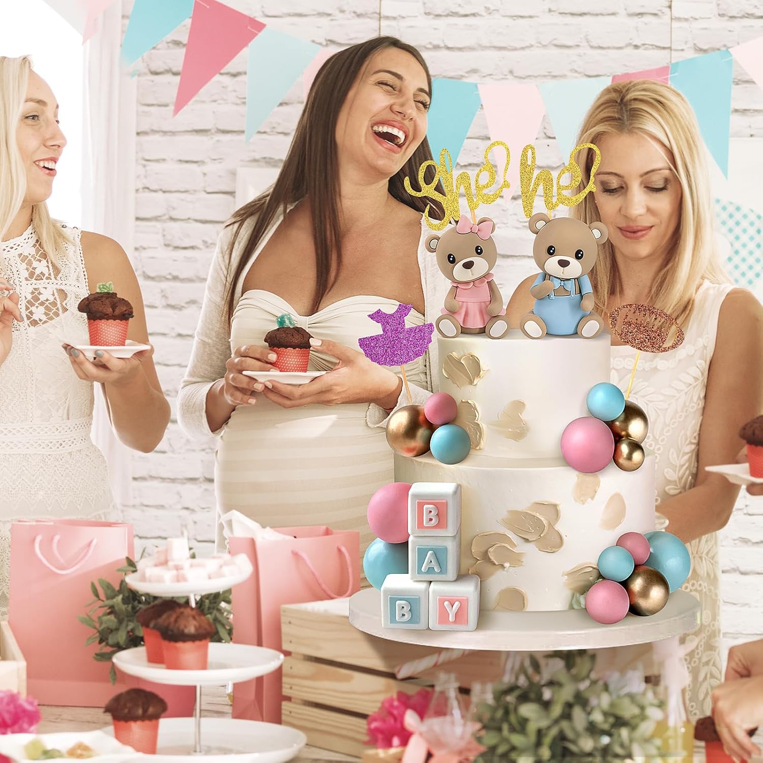 Zafena 34 PCS Gender Reveal Cake Topper Set 1