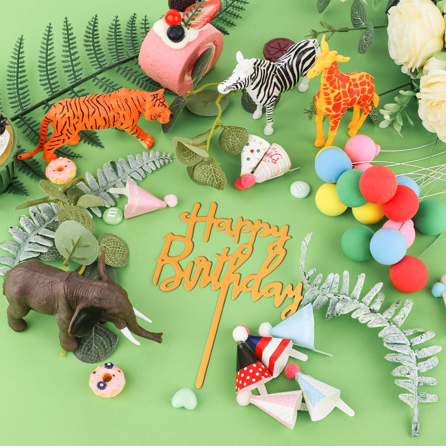 Hooqict 34 Pcs Safari Animal Cake Toppers