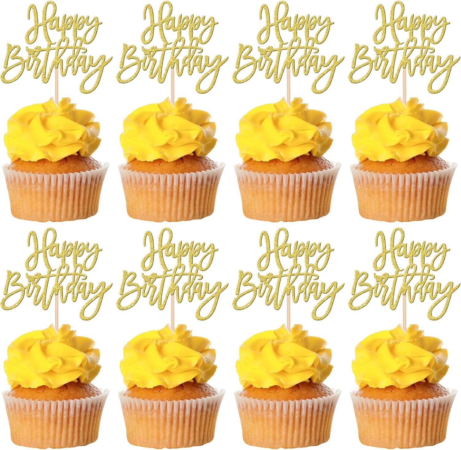 ZHUOWEISM 24 PCS Happy Birthday Cupcake Toppers Glitter