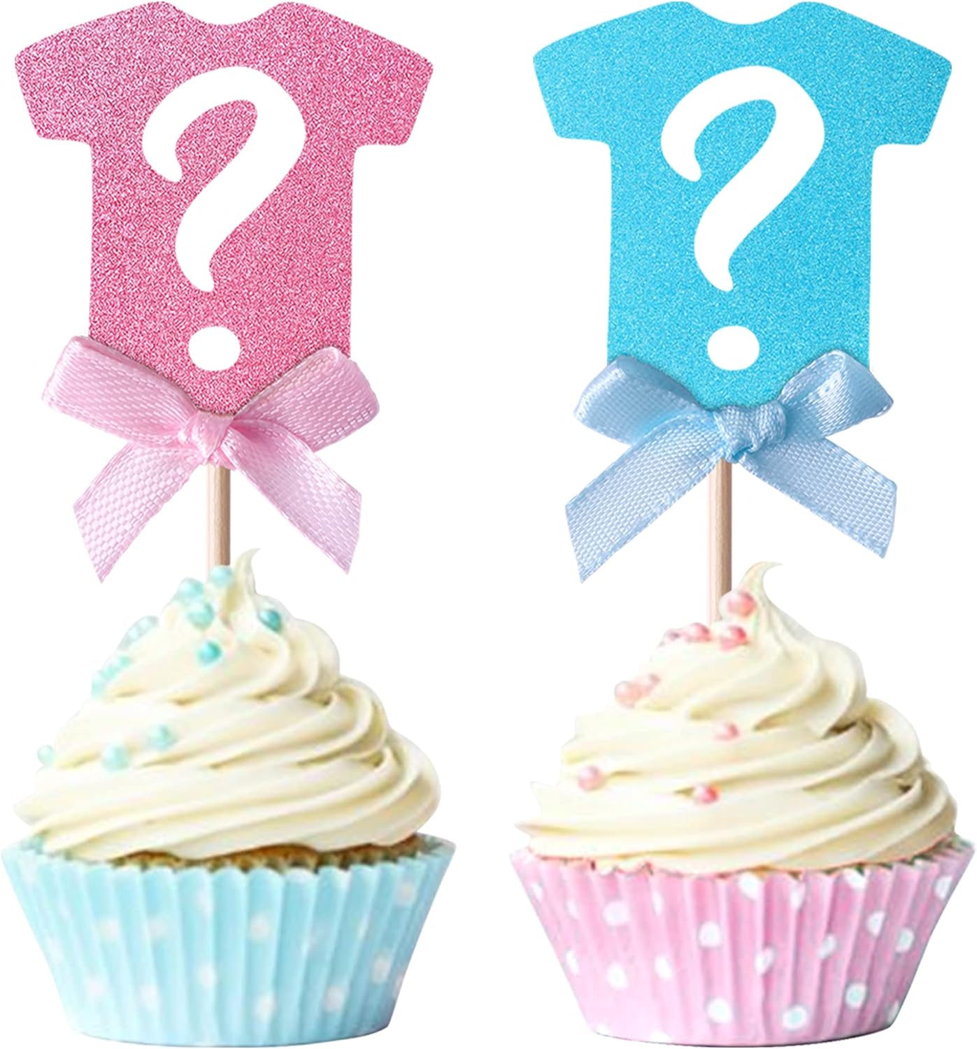 24 Pack Gender Reveal Cupcake Toppers with Glitter