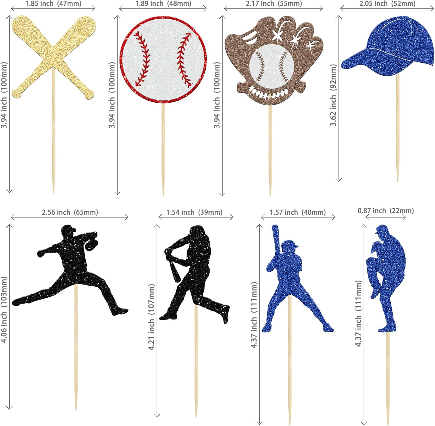 Ephlyn 24Pcs Baseball Cupcake Toppers