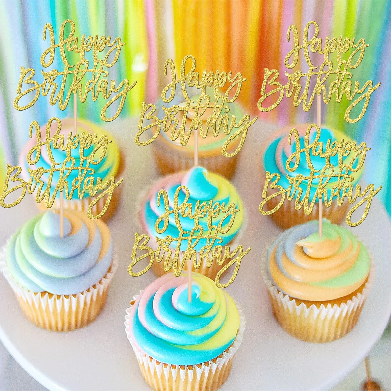 ZHUOWEISM 24 PCS Happy Birthday Cupcake Toppers Glitter