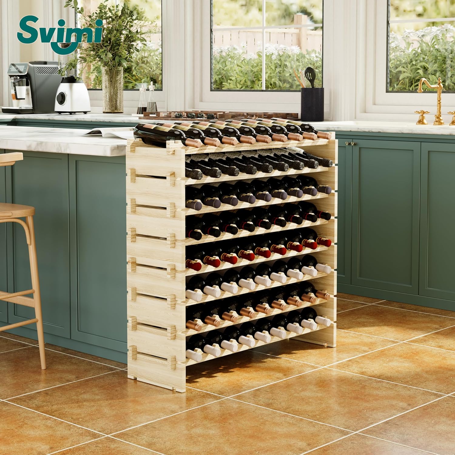 Svimi 8 Tier Real Wood Wine Rack for 72 Bottles