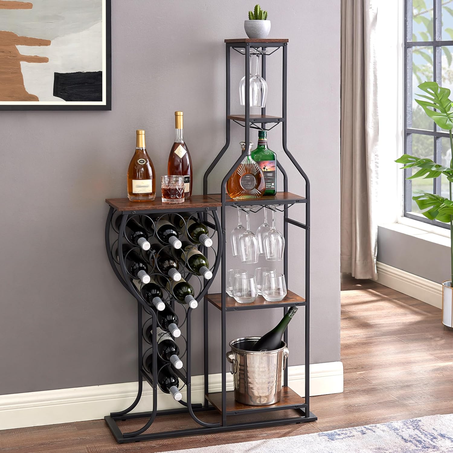 Beleda 5 Tier Freestanding Wine Rack with Hanging Holder