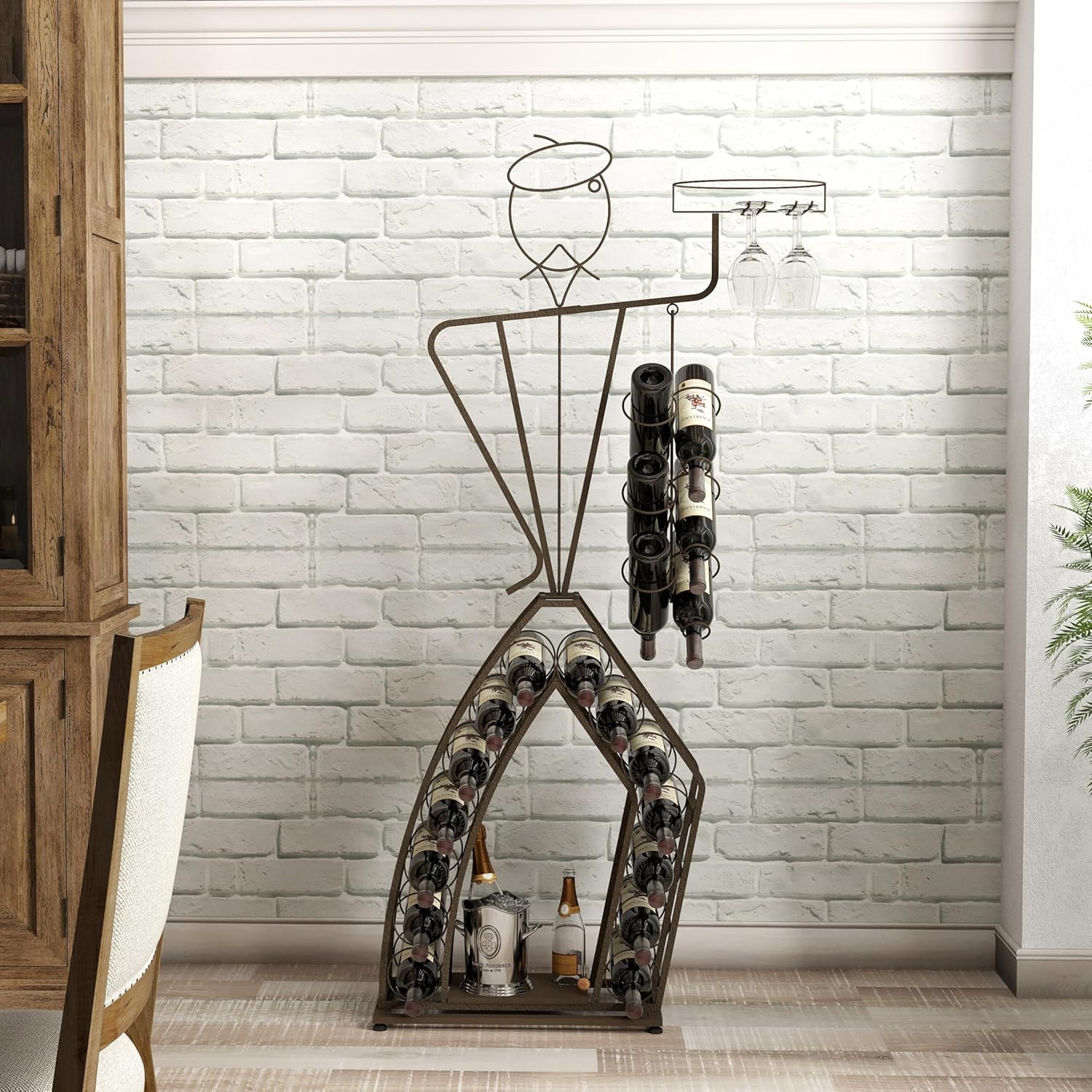 Unique Design Freestanding Wine Rack with Storage