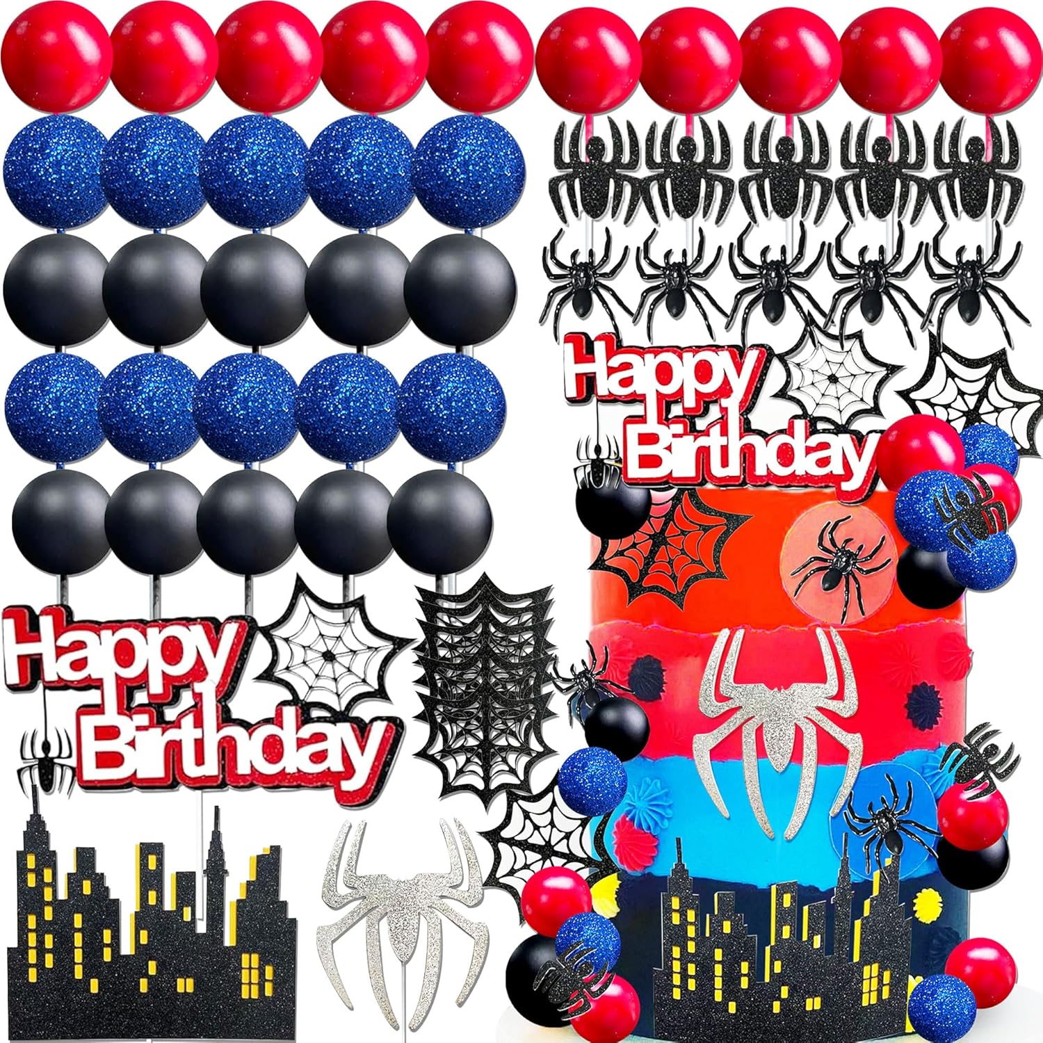 48Pcs Spider Birthday Decoration Set