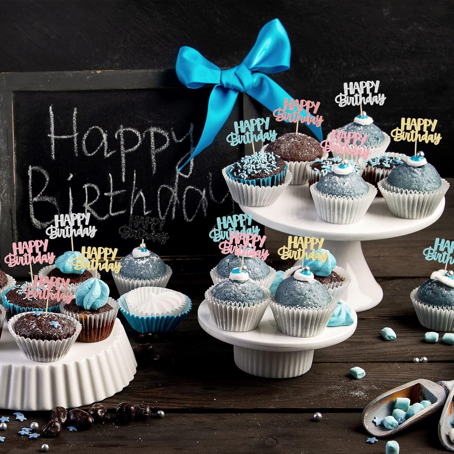 Gyufise 24Pcs Happy Birthday Cupcake Toppers