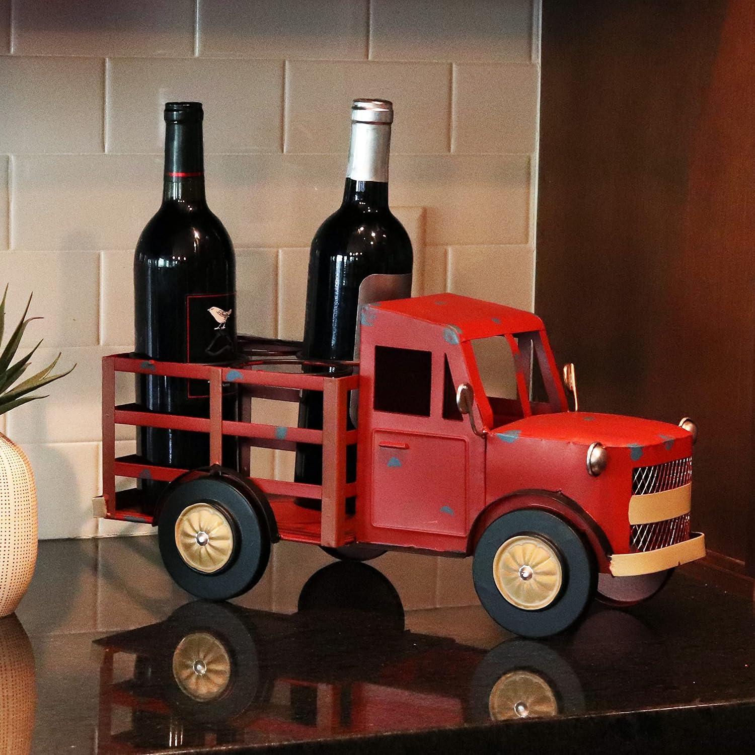 Sunnydaze Rustic Red Truck Wine Rack - Holds 4 Bottles