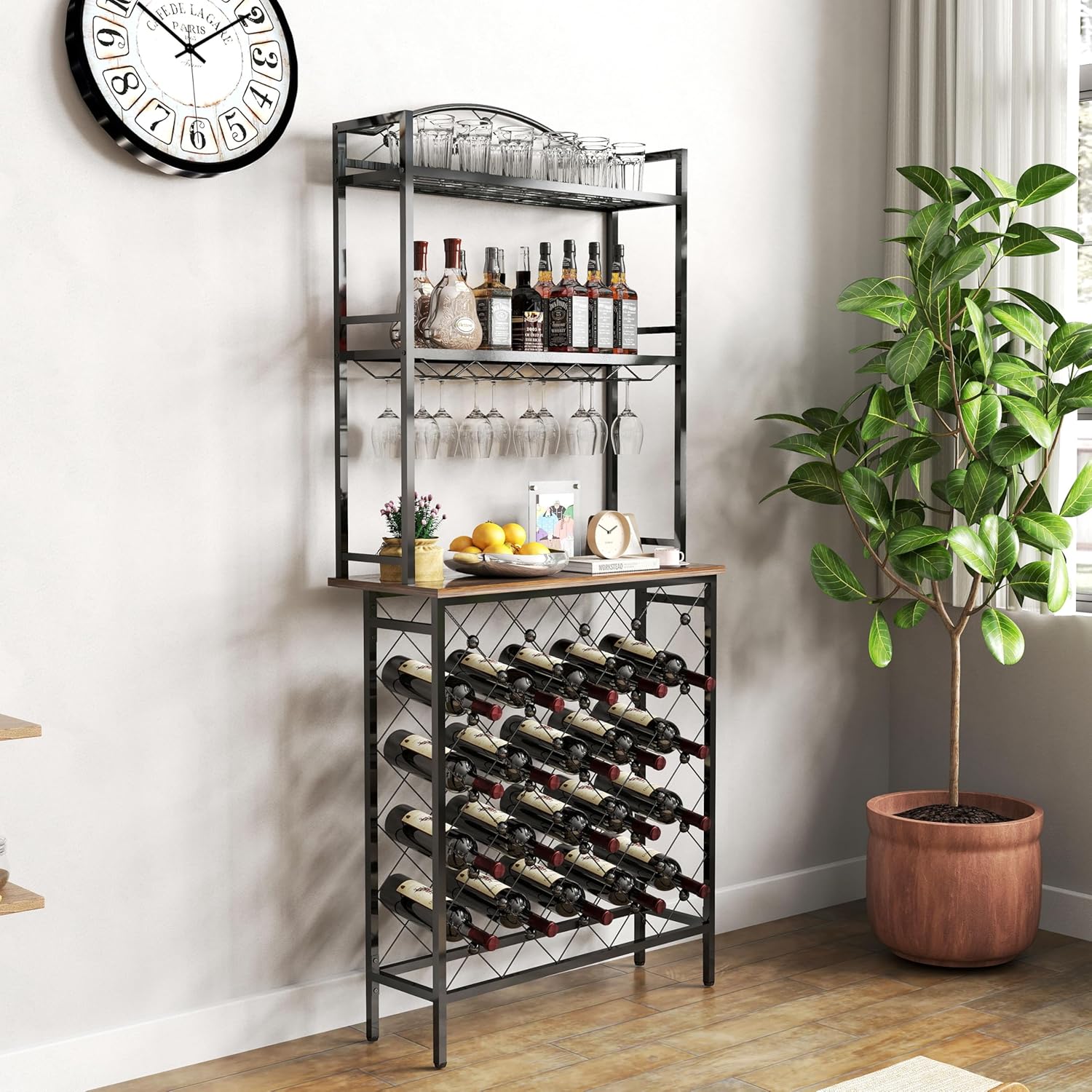 20 Bottle Freestanding Wine Rack with 3-Tier Storage 1