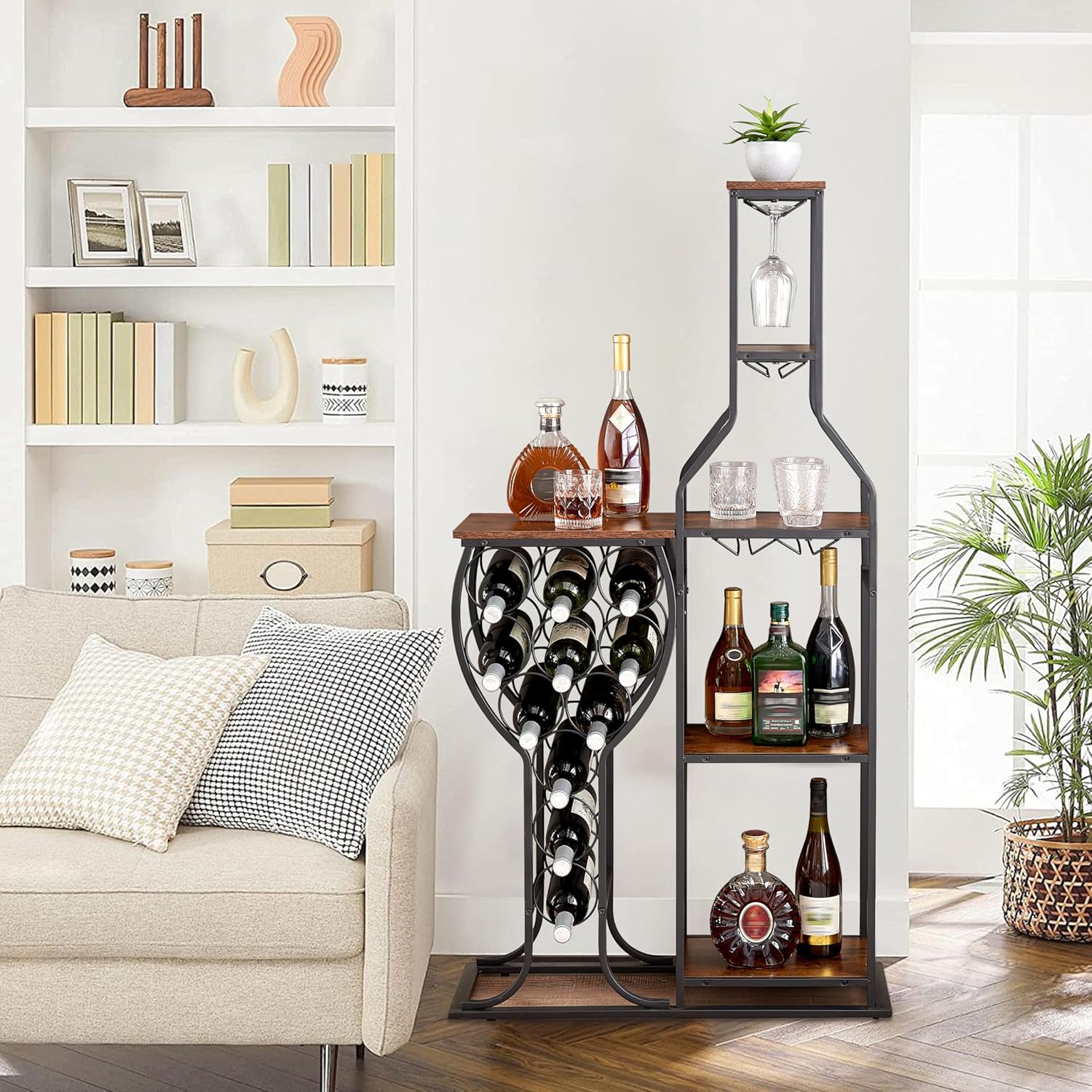 JOIN IRON Freestanding Floor Wine Rack with Goblet Shelf