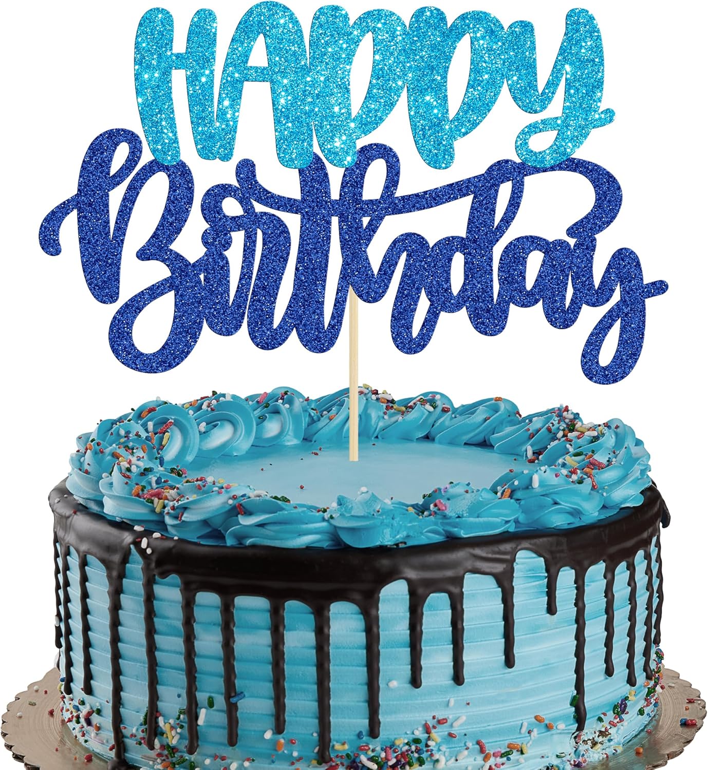 Gyufise Happy Birthday Cake Topper Glitter Blue