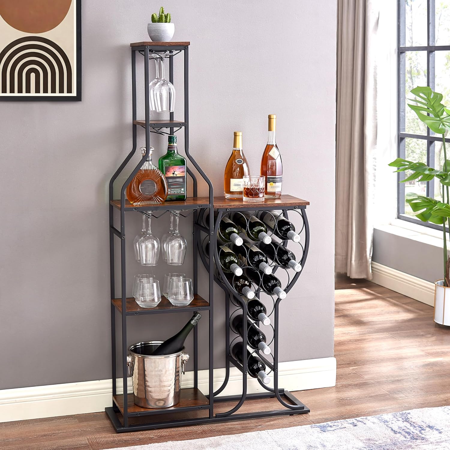 Freestanding Wine Rack 11 Bottles 5 Tier Storage Shelves
