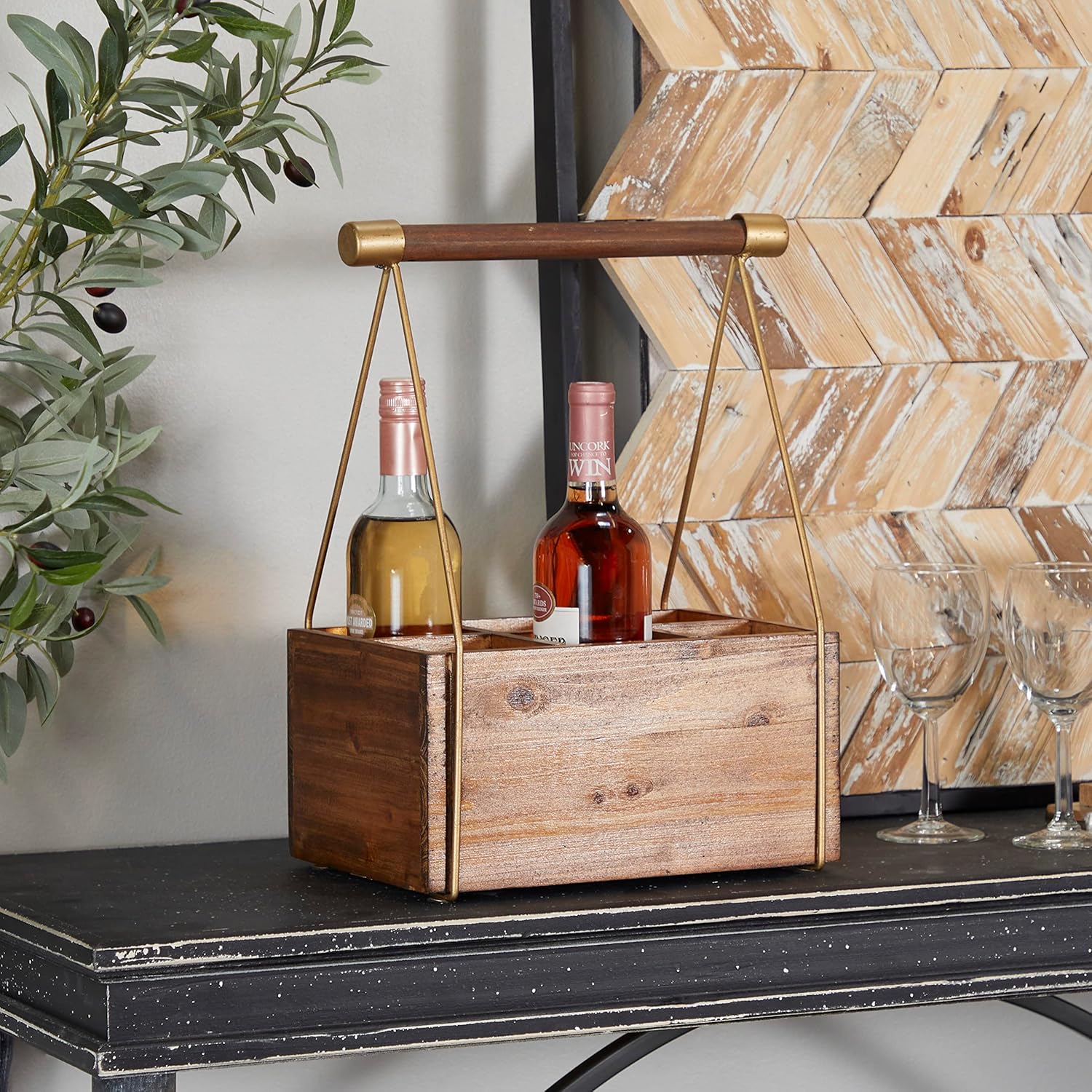 Deco 79 6 Bottle Wine Rack with Gold Accents