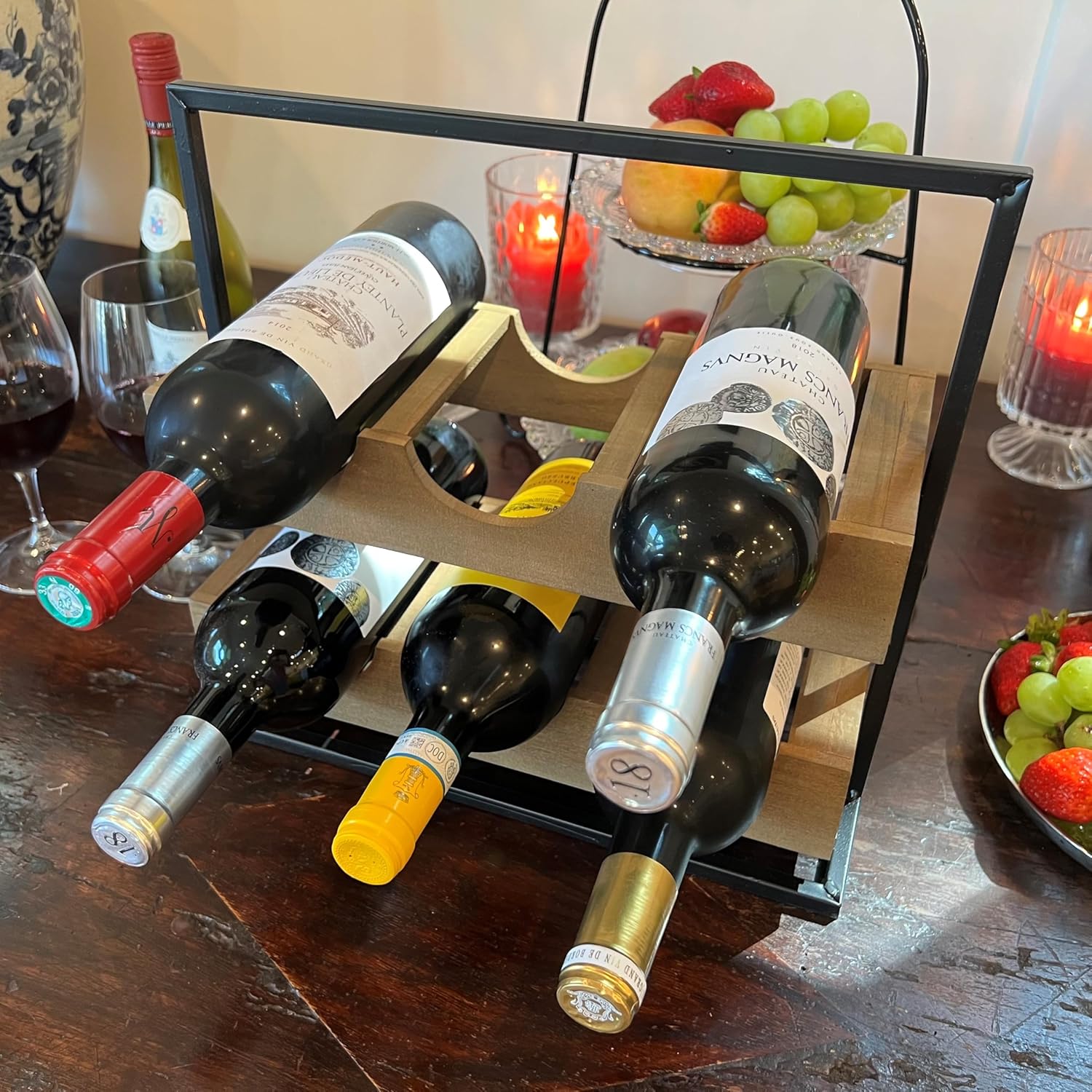 WHW Modern Farmhouse Wine Rack with 6 Bottle Rests