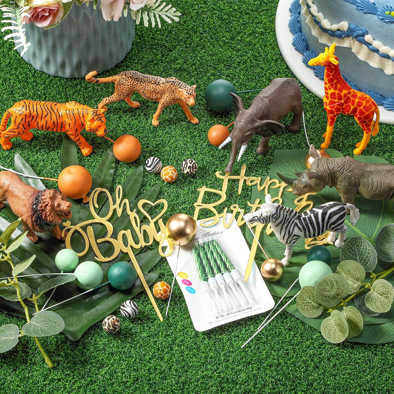 Tallew 42 Pcs Safari Animal Cake Toppers Set