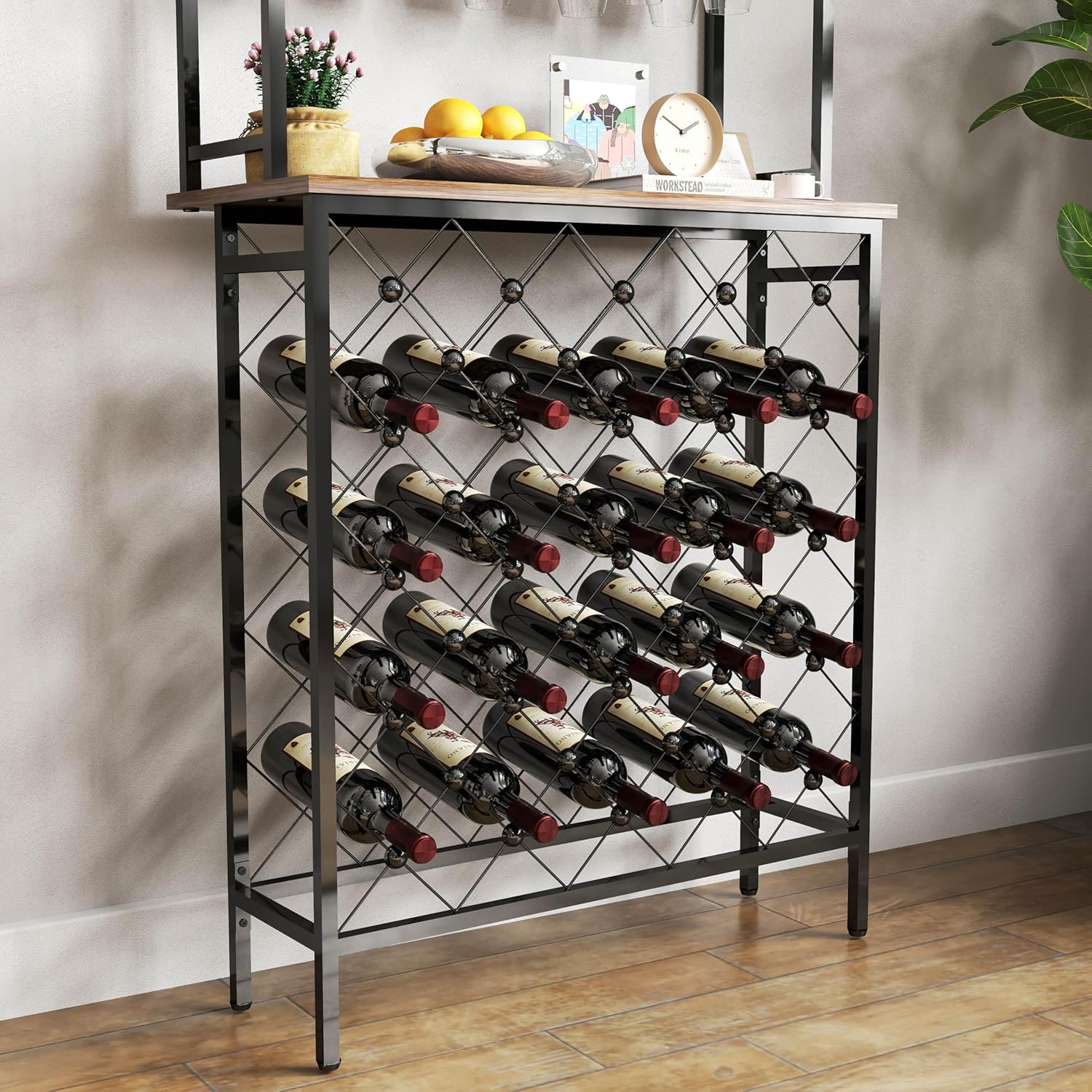 20 Bottle Freestanding Wine Rack with 3-Tier Storage 1