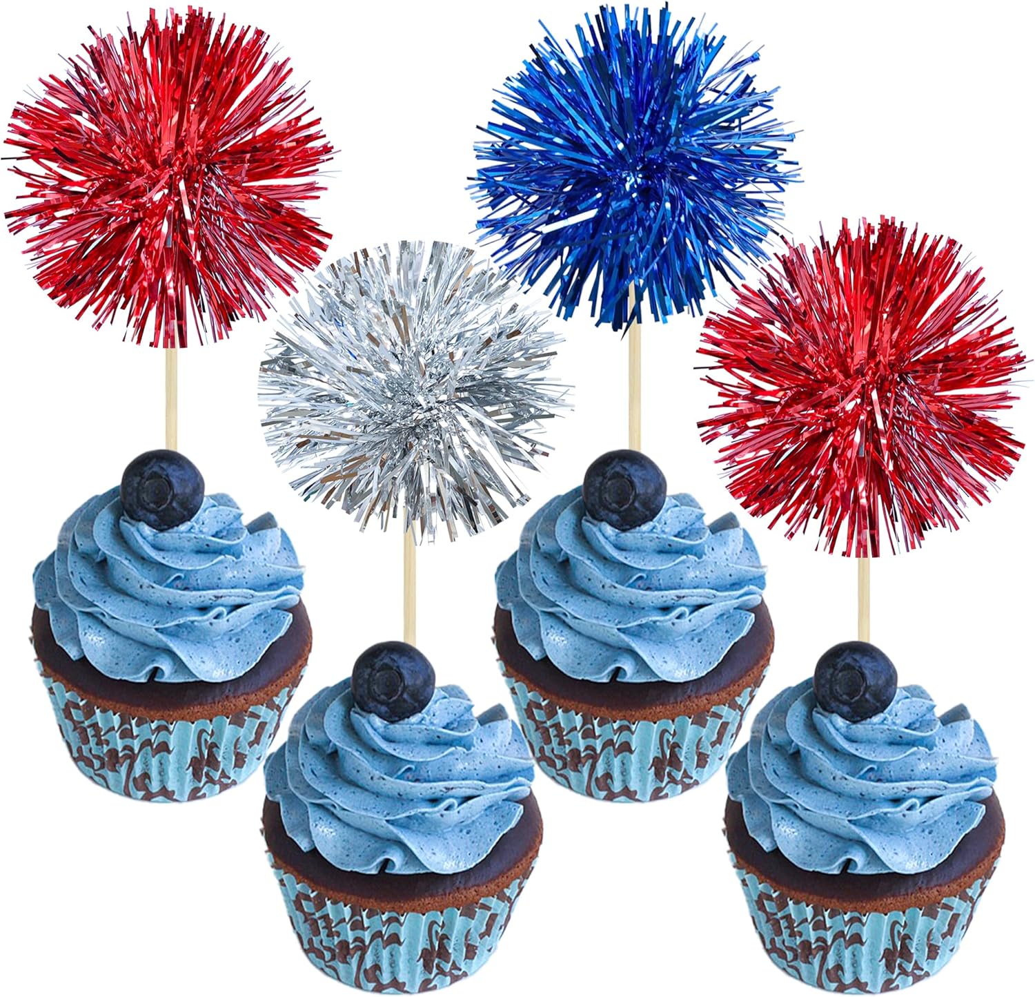 Gyufise 30Pcs Foil Firework Cupcake Toppers 1
