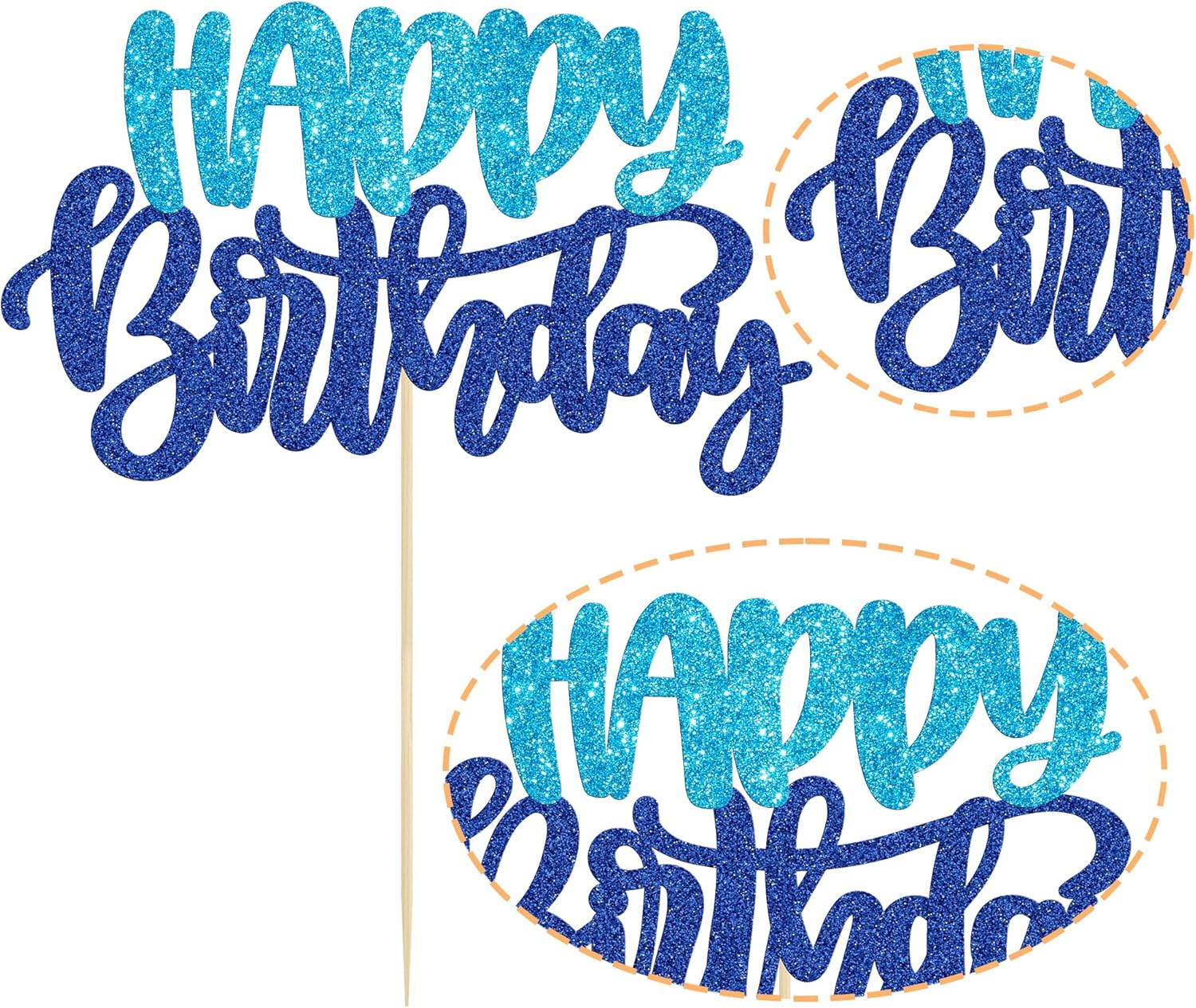 Gyufise Happy Birthday Cake Topper Glitter Blue
