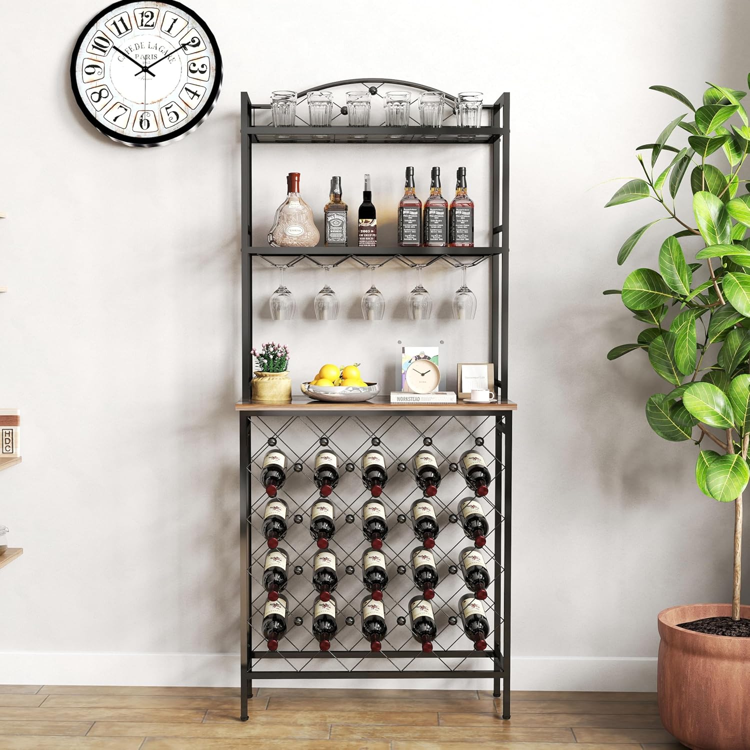 20 Bottle Freestanding Wine Rack with 3-Tier Storage 1