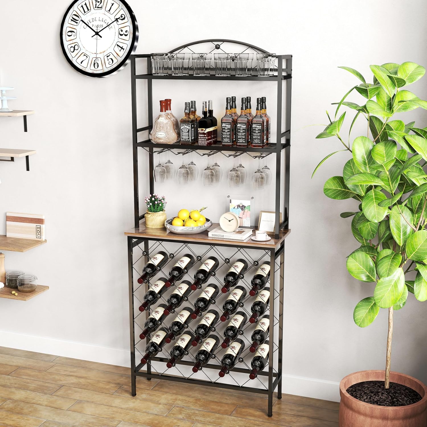 20 Bottle Freestanding Wine Rack with 3-Tier Storage 1