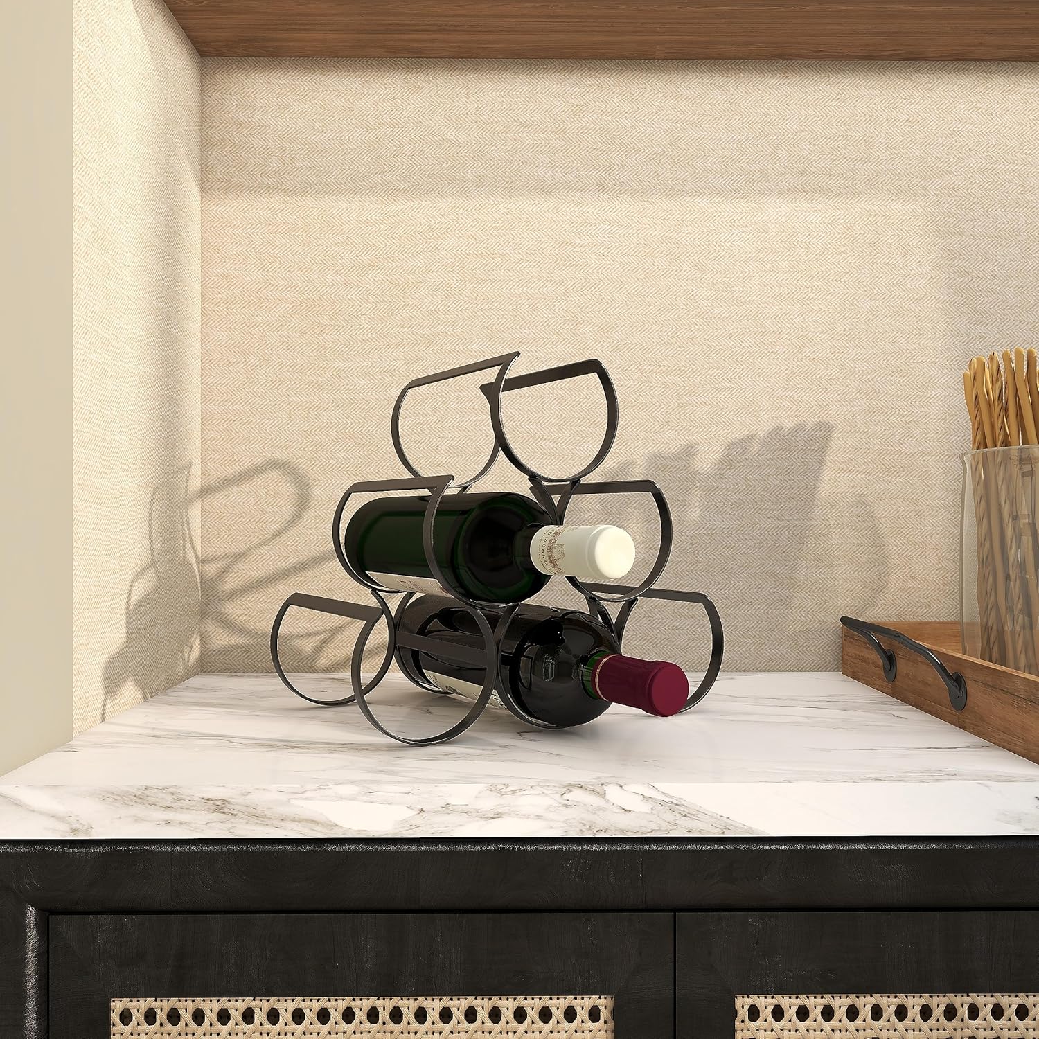 Deco 79 6 Bottle Metal Wine Rack with Curved Holders Black